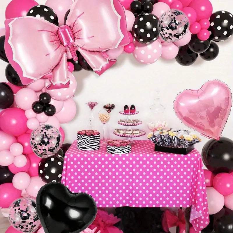 Black & Pink Heart-Shaped Balloons with Bows