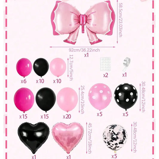 Black & Pink Heart-Shaped Balloons with Bows