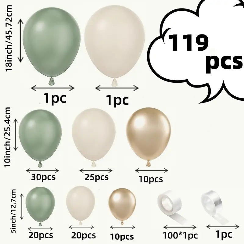 Sage Green & Golden Balloon Garland Arch Kit with Beige And Metallic Accents