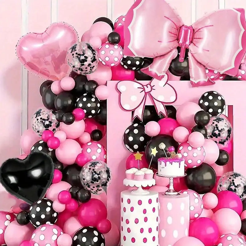 Black & Pink Heart-Shaped Balloons with Bows