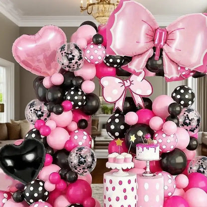 Black & Pink Heart-Shaped Balloons with Bows